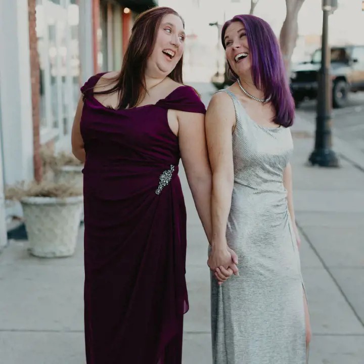 Models wearing mothers dresses